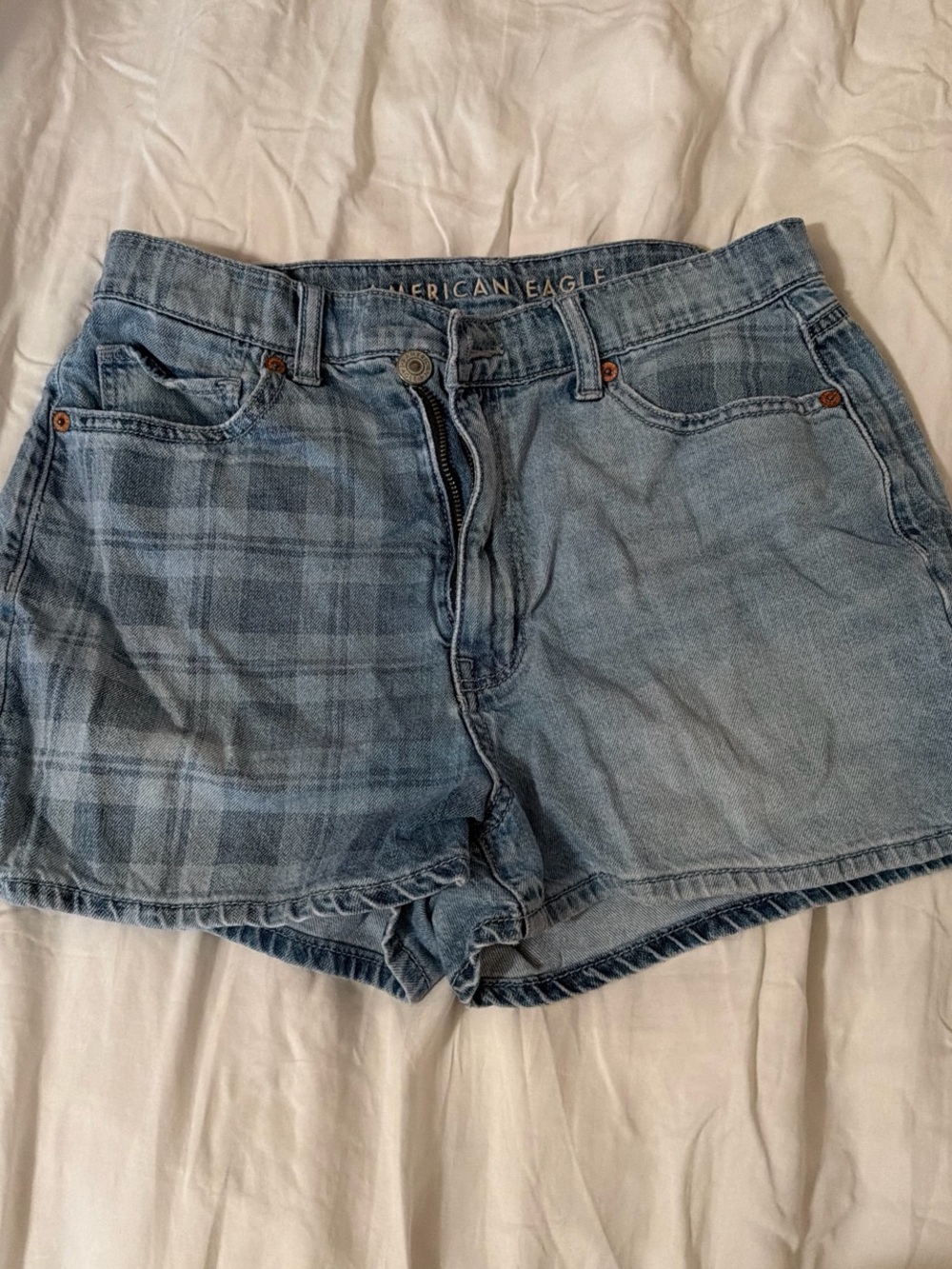 American Eagle Outfitters Blue Plaid Accent Denim Shorts